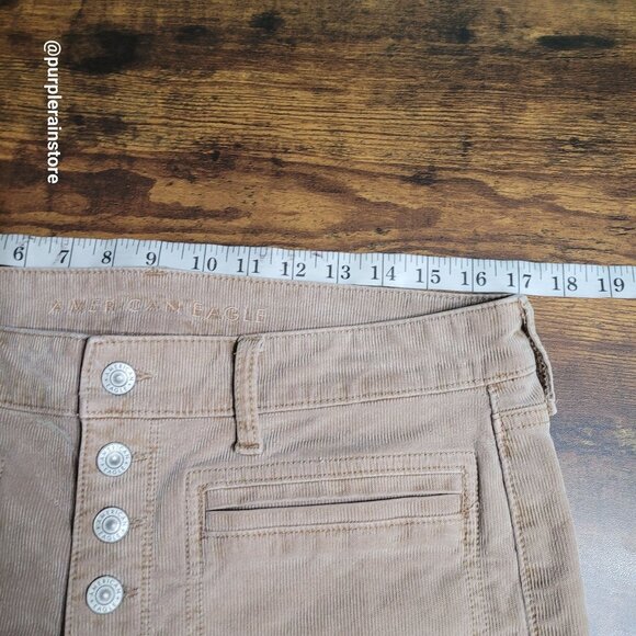 American Eagle Corduroy Jeans 14 Super Hi Rise Flare Button Fly Stretch Beige - Picture 7 of 12